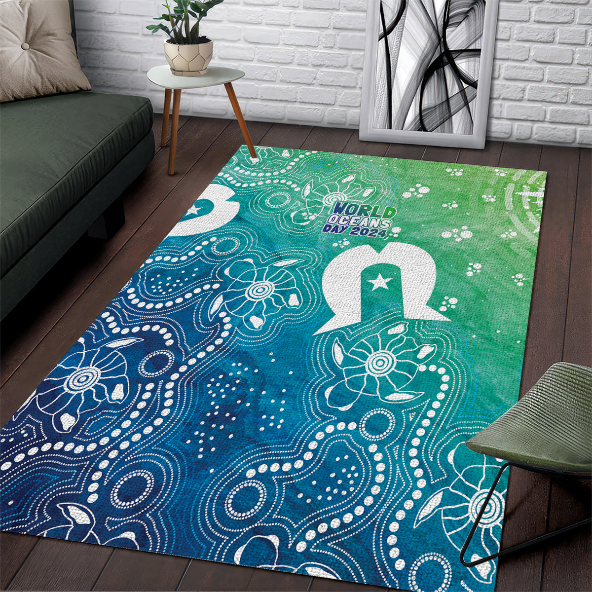 Australia Aboriginal Style Area Rug World Ocean Day