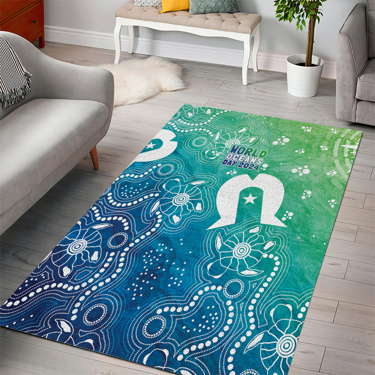 Australia Aboriginal Style Area Rug World Ocean Day