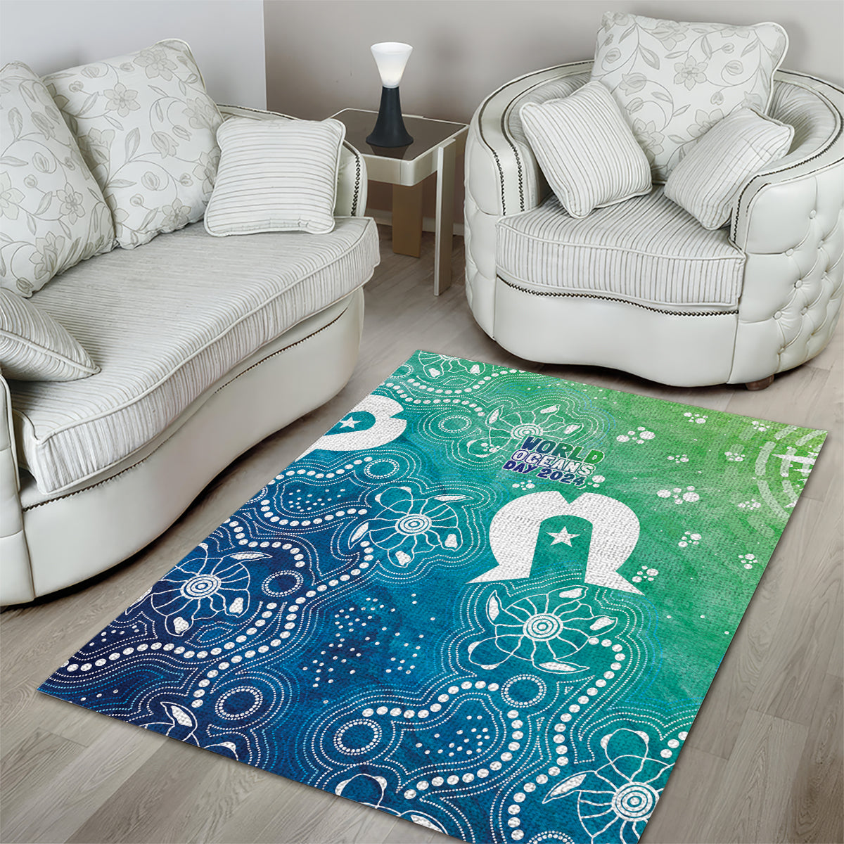 Australia Aboriginal Style Area Rug World Ocean Day