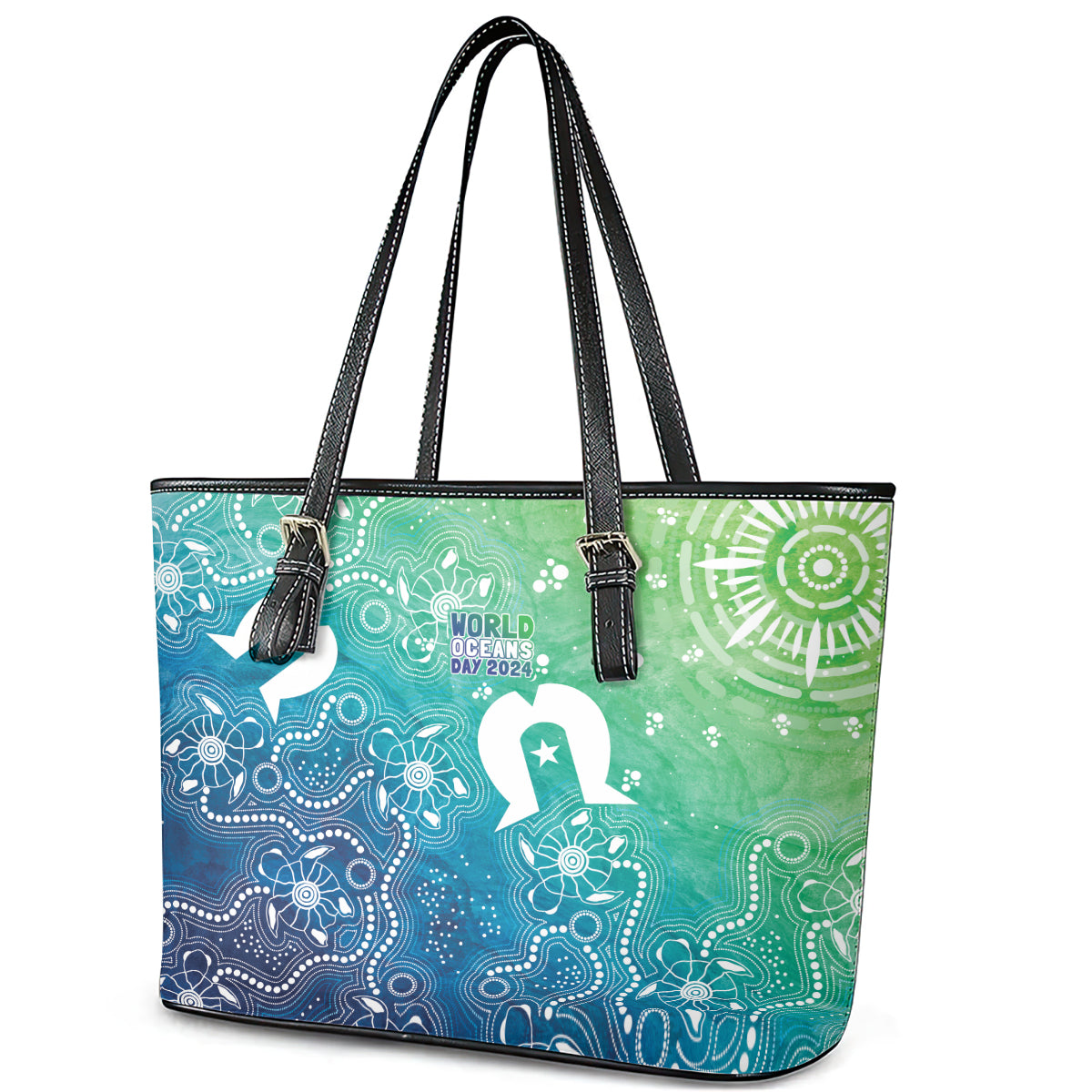 Australia Aboriginal Style Leather Tote Bag World Ocean Day