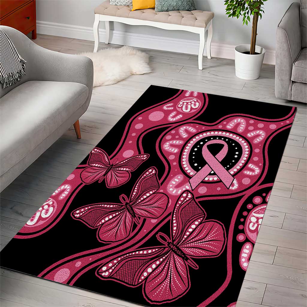 Australia Indigenous Area Rug Breast Cancer Black Aboriginal Butterfly