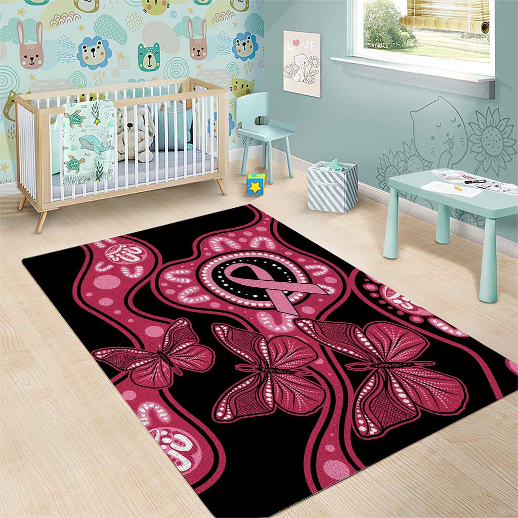 Australia Indigenous Area Rug Breast Cancer Black Aboriginal Butterfly