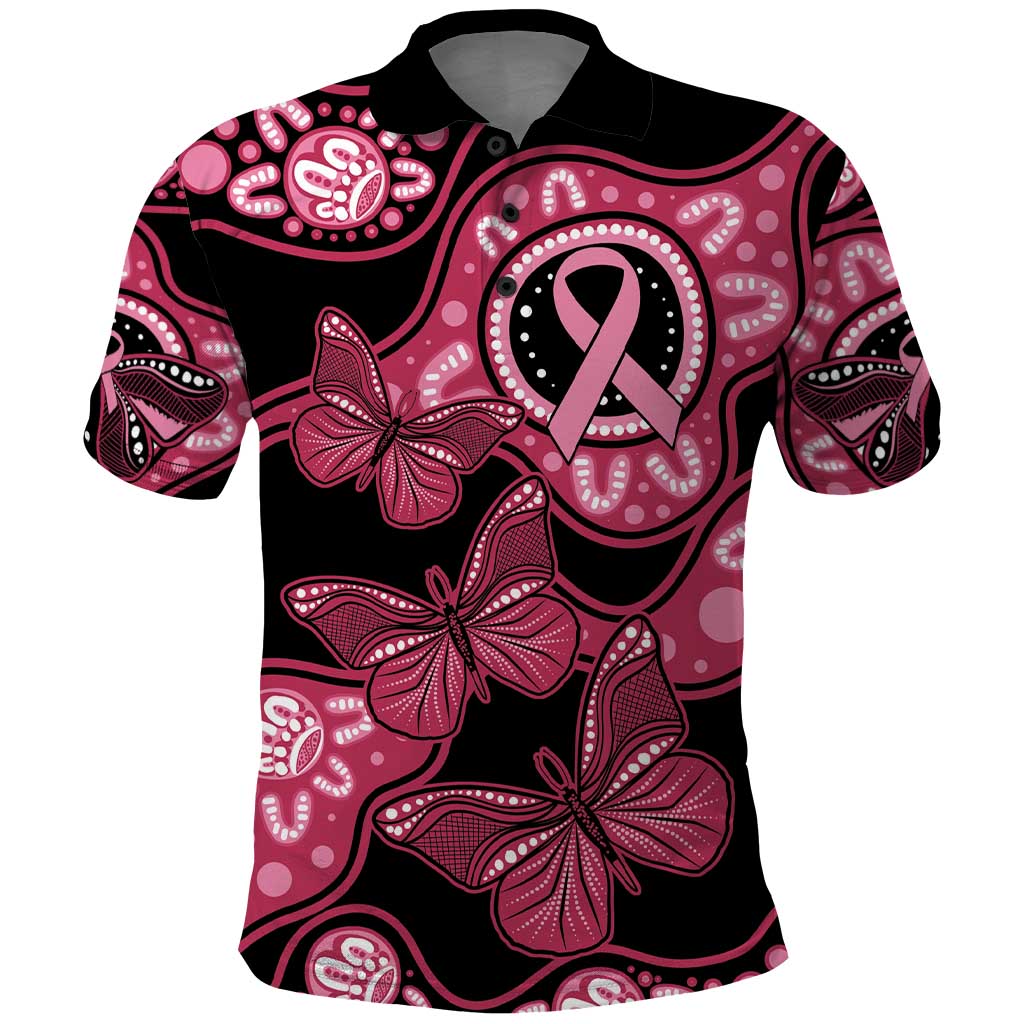 Australia Indigenous Polo Shirt Breast Cancer Black Aboriginal Butterfly