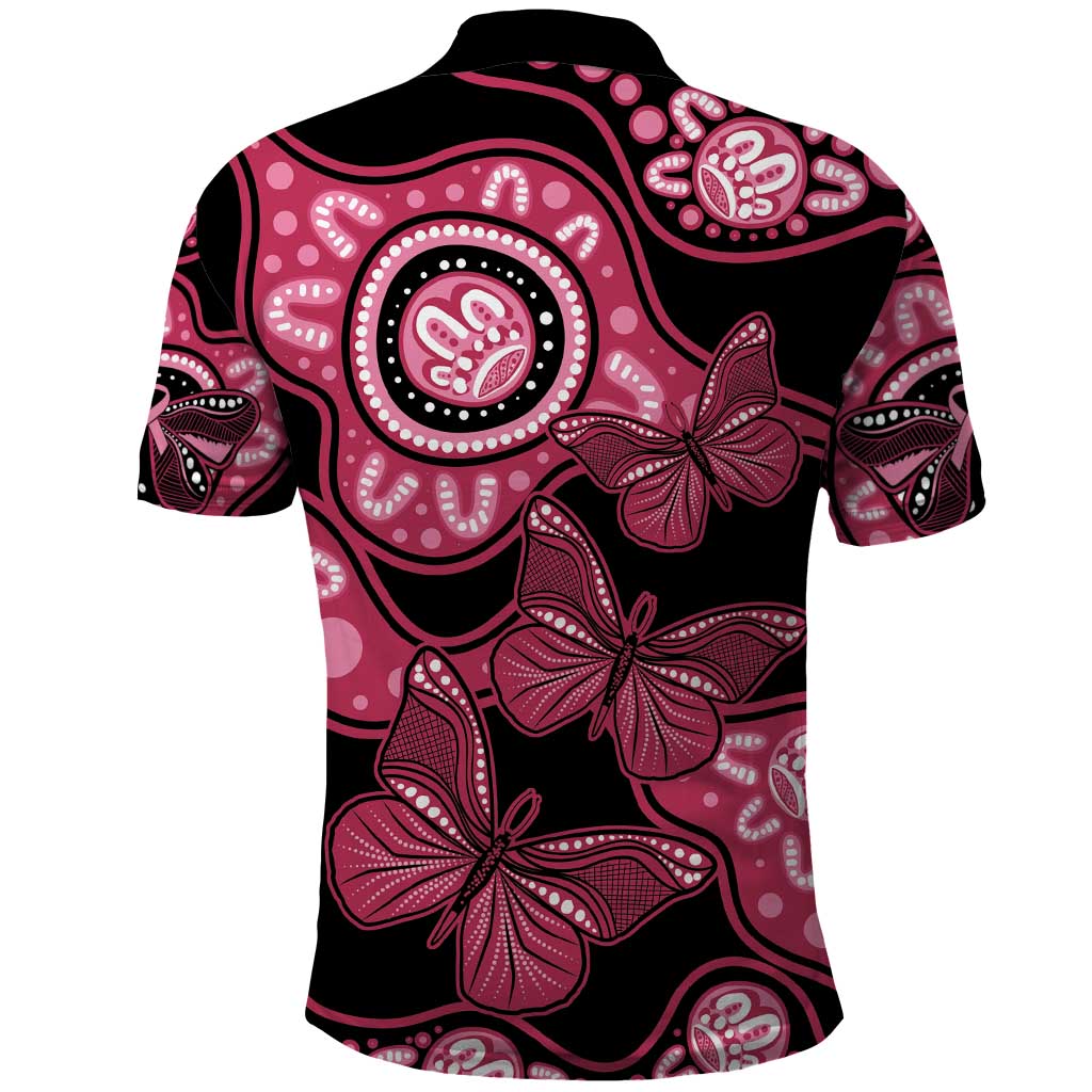 Australia Indigenous Polo Shirt Breast Cancer Black Aboriginal Butterfly