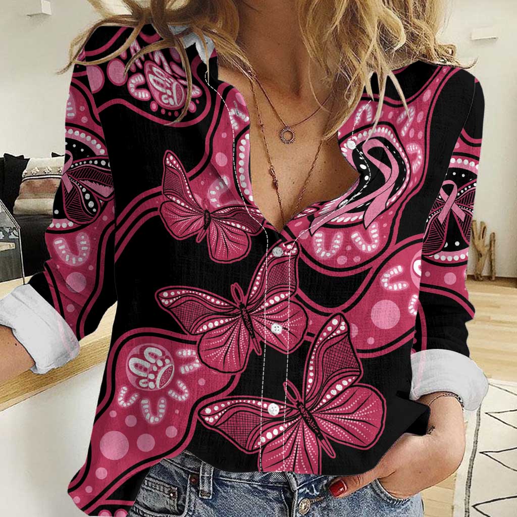 Australia Indigenous Women Casual Shirt Breast Cancer Black Aboriginal Butterfly