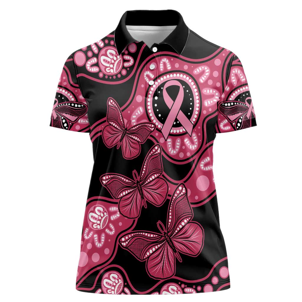 Australia Indigenous Women Polo Shirt Breast Cancer Black Aboriginal Butterfly