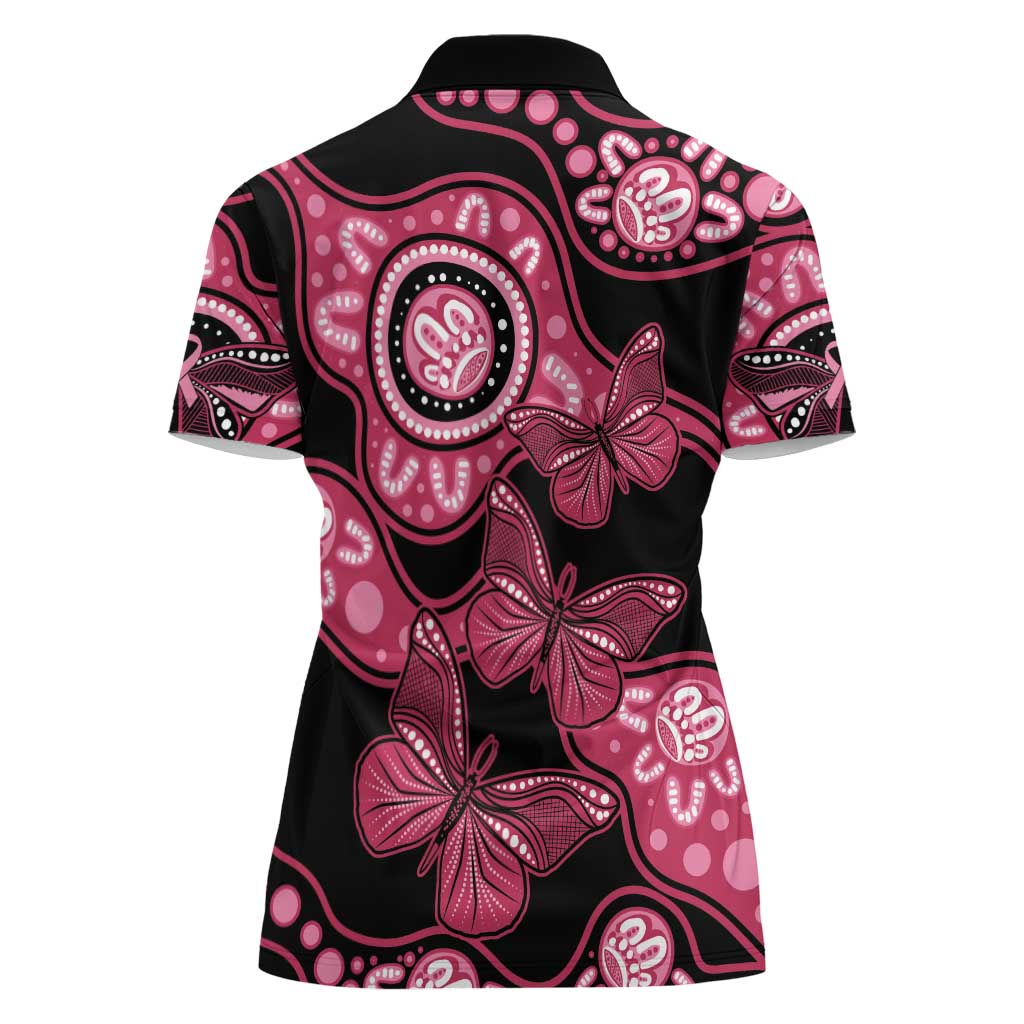 Australia Indigenous Women Polo Shirt Breast Cancer Black Aboriginal Butterfly