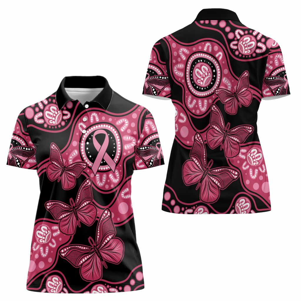 Australia Indigenous Women Polo Shirt Breast Cancer Black Aboriginal Butterfly