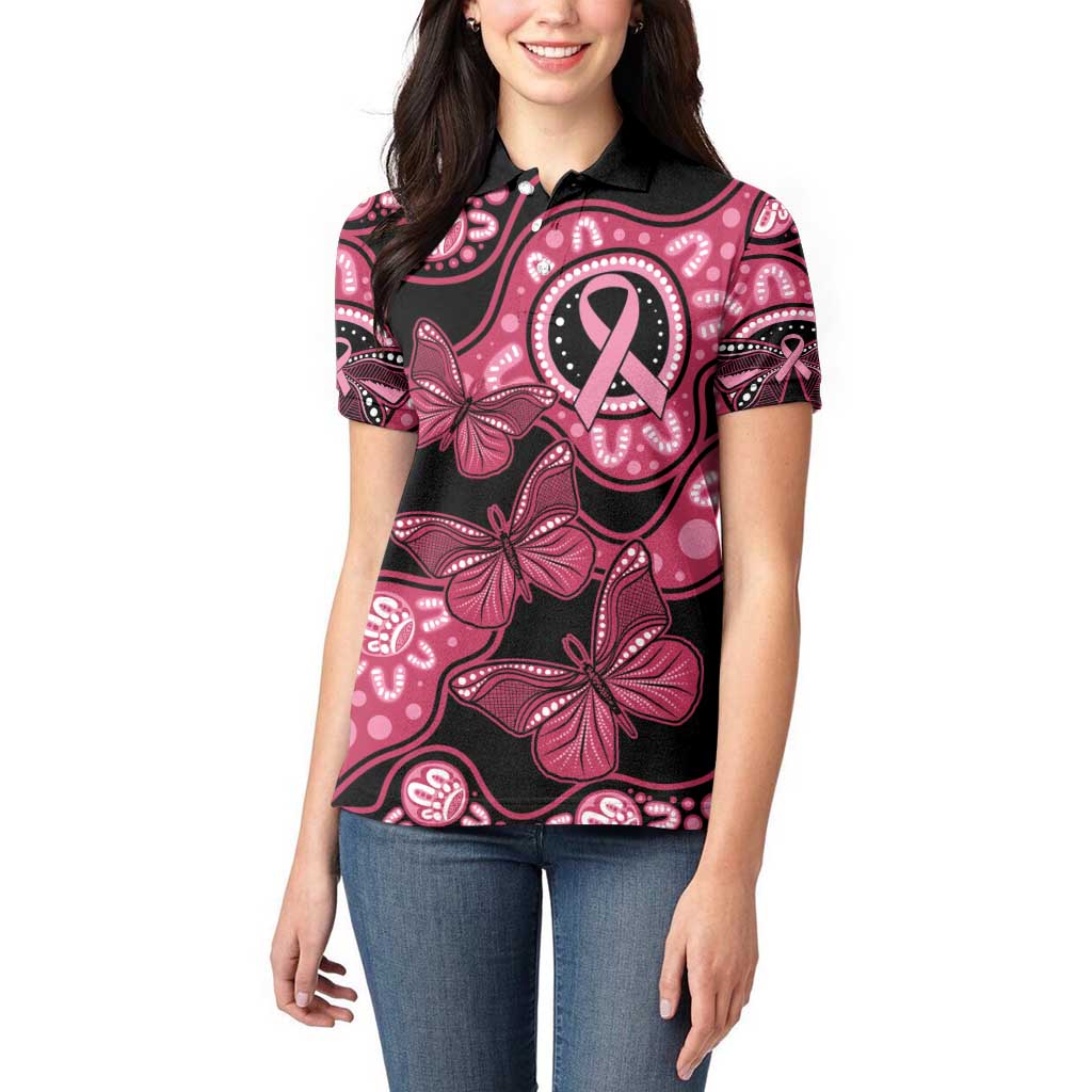 Australia Indigenous Women Polo Shirt Breast Cancer Black Aboriginal Butterfly