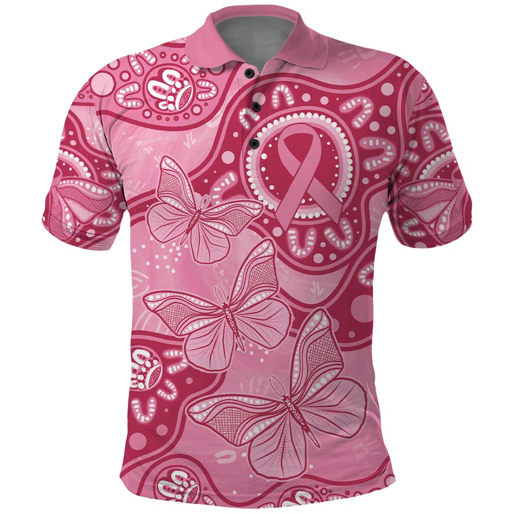 Australia Indigenous Polo Shirt Breast Cancer Pink Aboriginal Butterfly