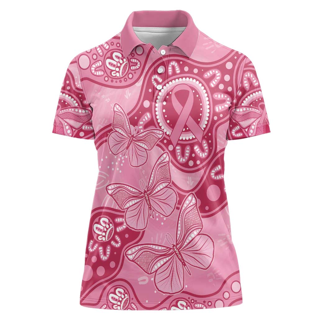 Australia Indigenous Women Polo Shirt Breast Cancer Pink Aboriginal Butterfly