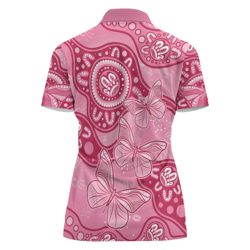 Australia Indigenous Women Polo Shirt Breast Cancer Pink Aboriginal Butterfly