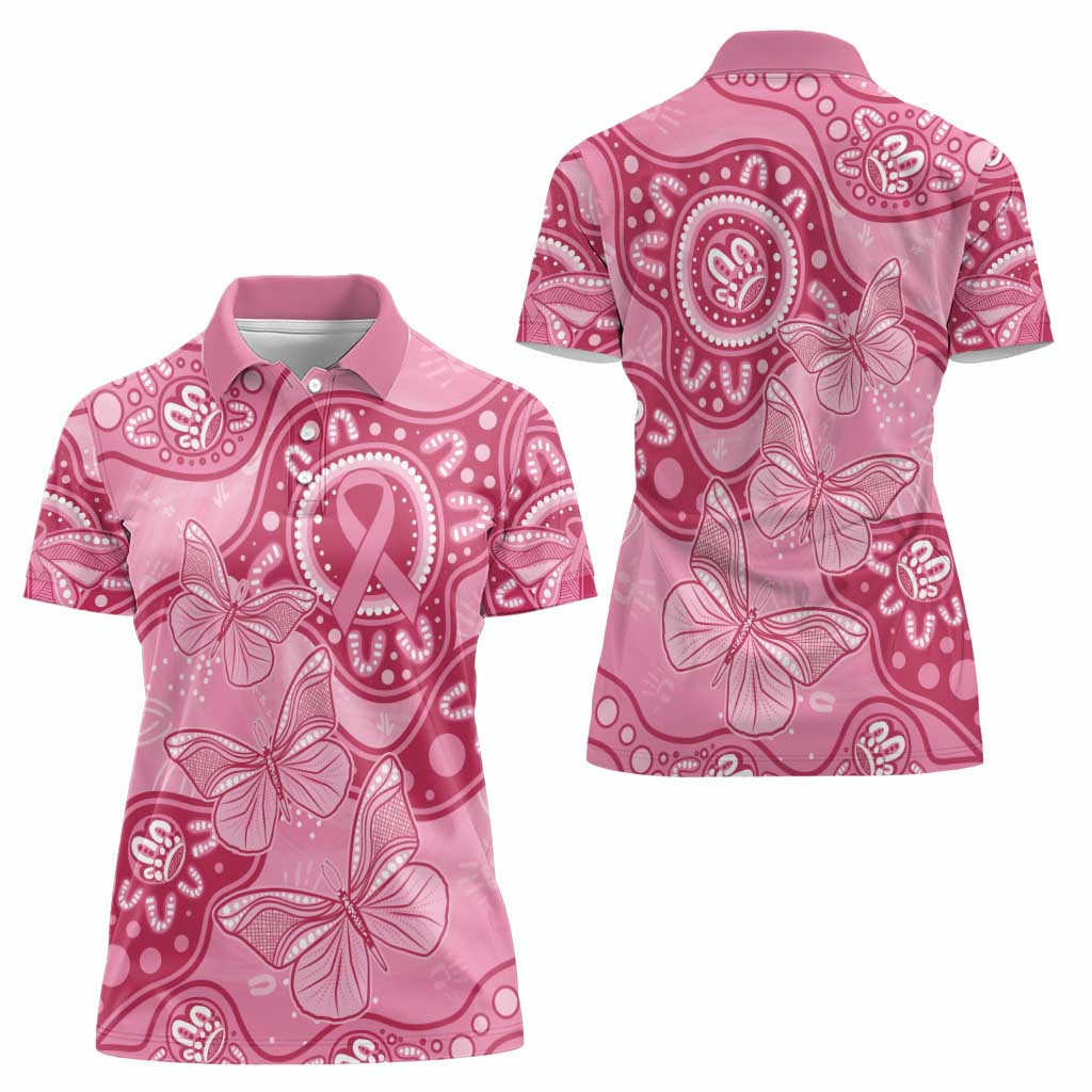 Australia Indigenous Women Polo Shirt Breast Cancer Pink Aboriginal Butterfly