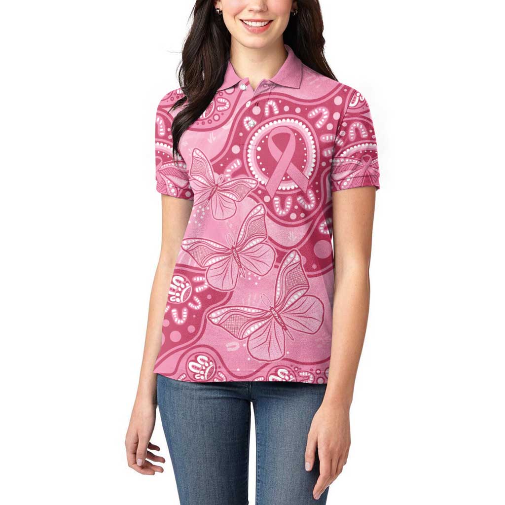 Australia Indigenous Women Polo Shirt Breast Cancer Pink Aboriginal Butterfly