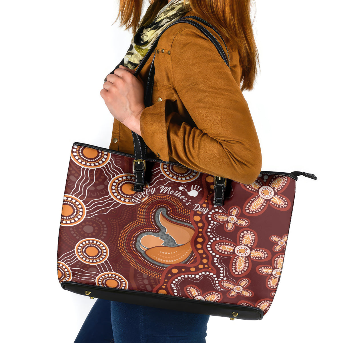 Australia Mother's Day Indigenous Leather Tote Bag Aboriginal Art