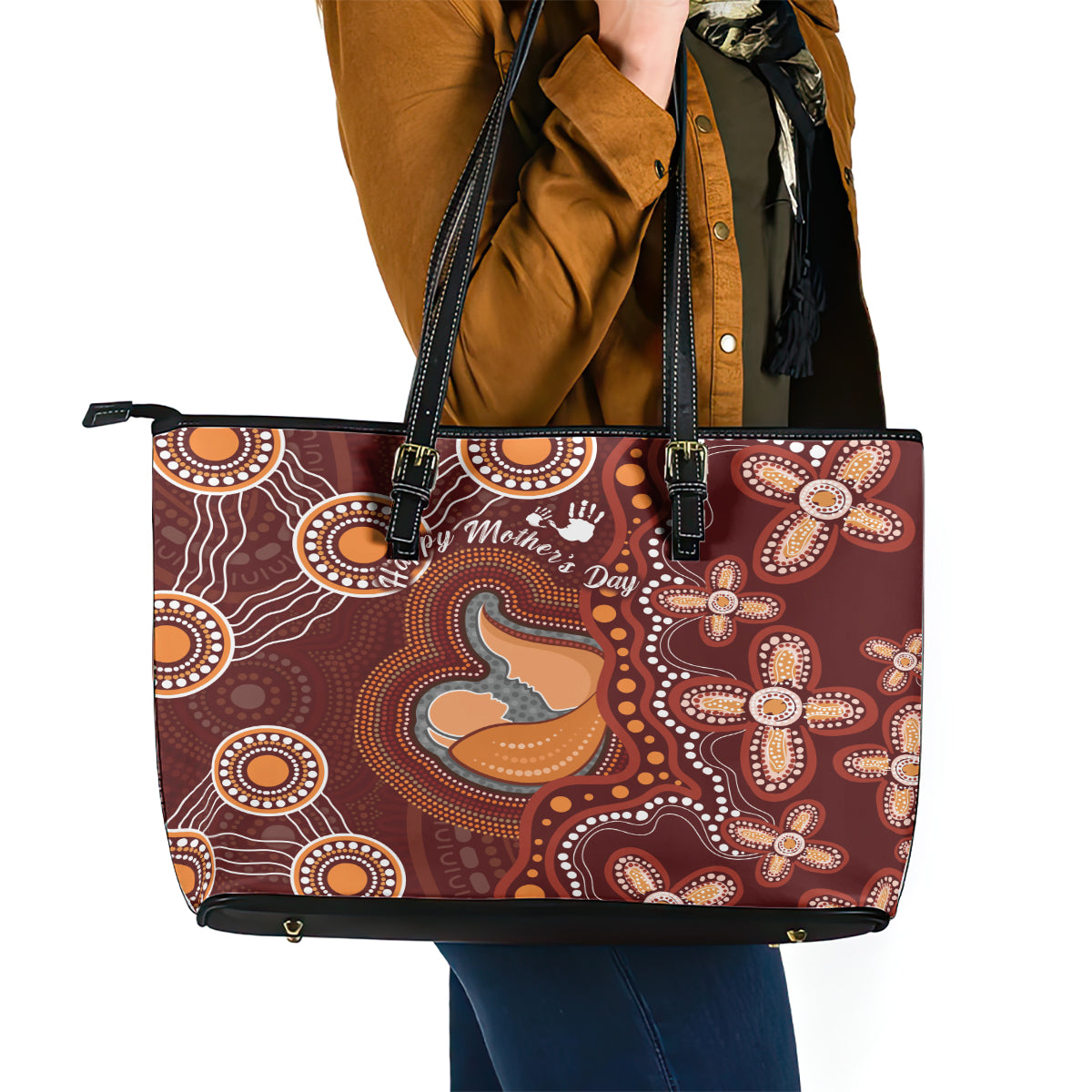 Australia Mother's Day Indigenous Leather Tote Bag Aboriginal Art