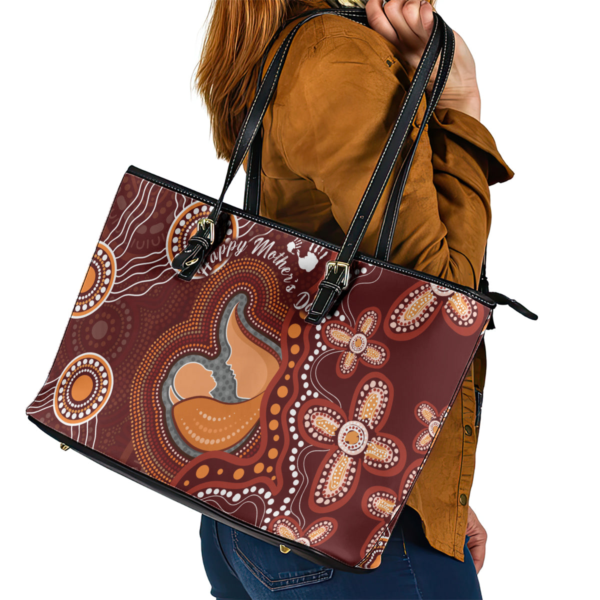 Australia Mother's Day Indigenous Leather Tote Bag Aboriginal Art