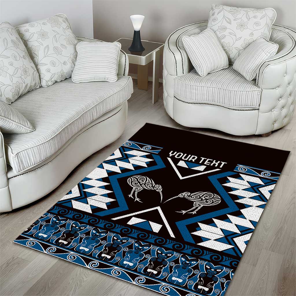 Personalised Taniko Motifs Aotearoa Area Rug Waitangi Kowhaiwhai Kiwi - Blue