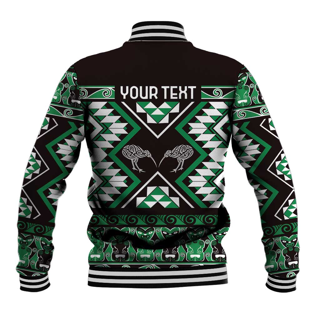 Personalised Taniko Motifs Aotearoa Baseball Jacket Waitangi Kowhaiwhai Kiwi - Green