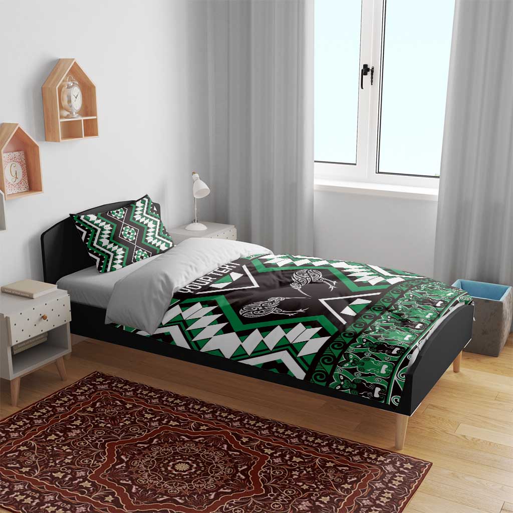 Personalised Taniko Motifs Aotearoa Bedding Set Waitangi Kowhaiwhai Kiwi - Green