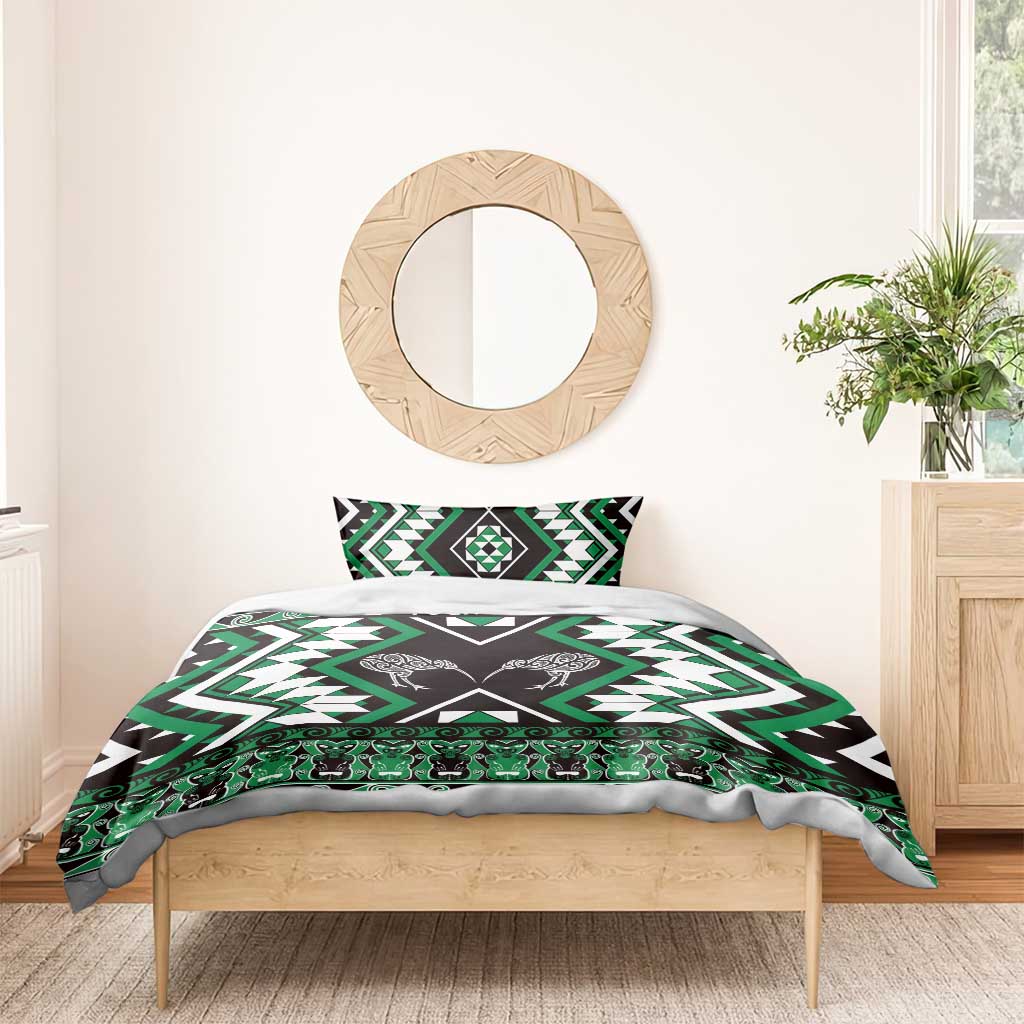 Personalised Taniko Motifs Aotearoa Bedding Set Waitangi Kowhaiwhai Kiwi - Green