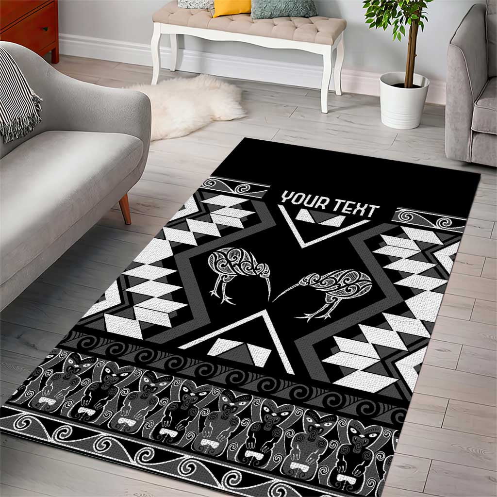 Personalised Taniko Motifs Aotearoa Area Rug Waitangi Kowhaiwhai Kiwi - Monochrome