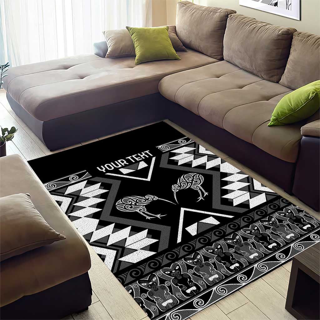 Personalised Taniko Motifs Aotearoa Area Rug Waitangi Kowhaiwhai Kiwi - Monochrome