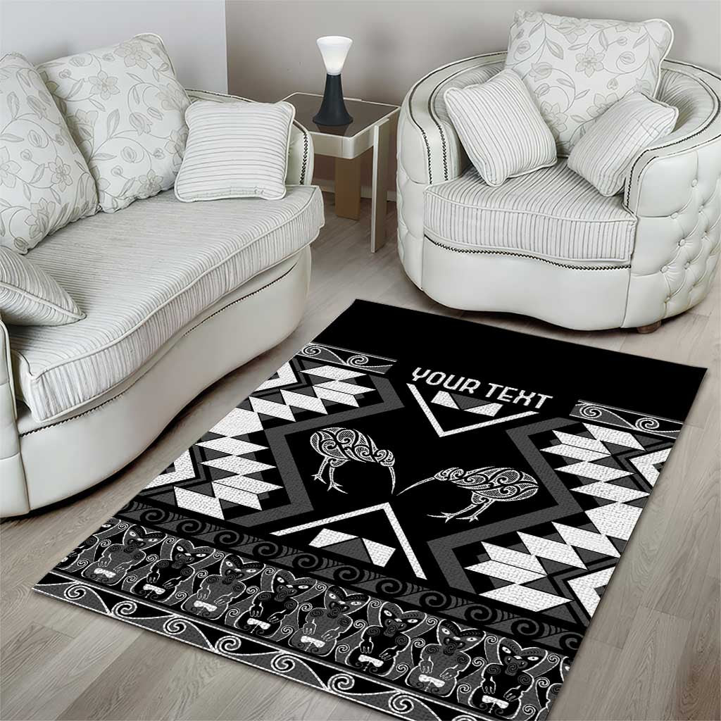 Personalised Taniko Motifs Aotearoa Area Rug Waitangi Kowhaiwhai Kiwi - Monochrome