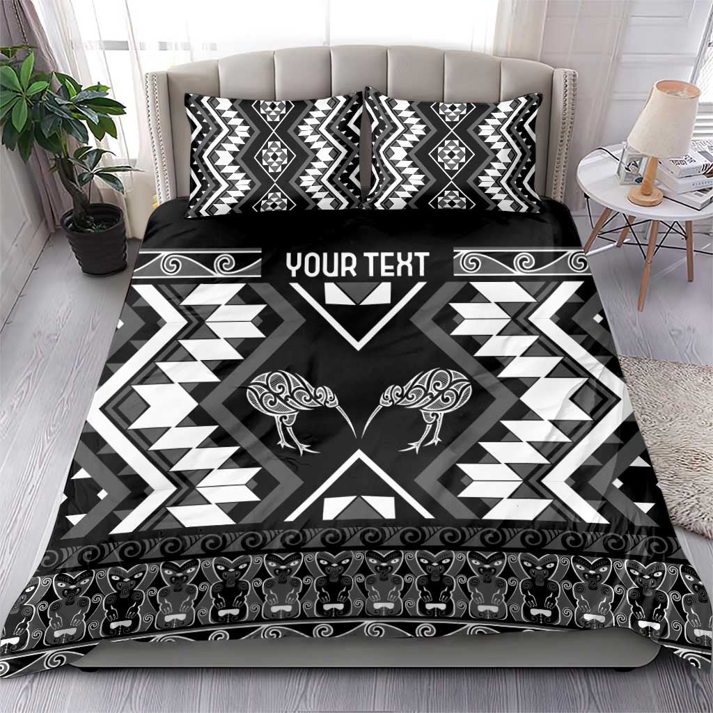 Personalised Taniko Motifs Aotearoa Bedding Set Waitangi Kowhaiwhai Kiwi - Monochrome