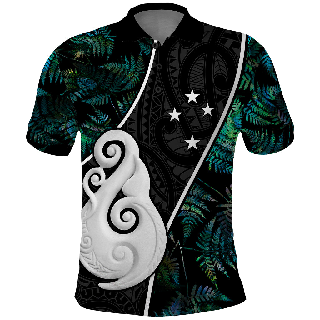 peronsalised-new-zealand-polo-shirt-paua-shell-maori-manaia-with-silver-ferns