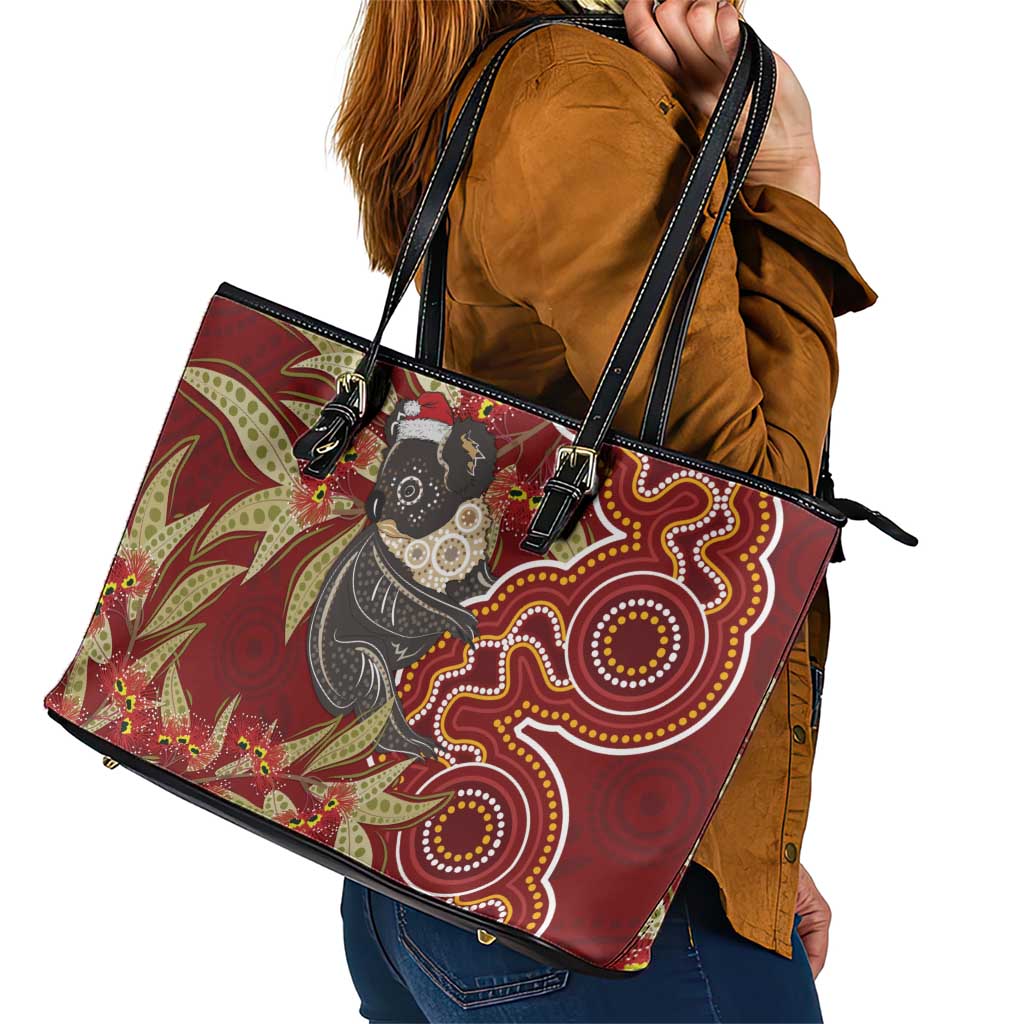 Australia Santa Koala Leather Tote Bag Aboriginal Style