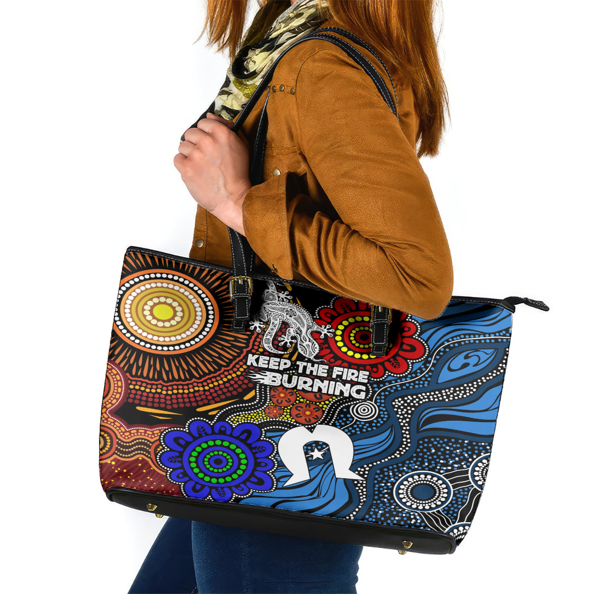 NAIDOC Week 2024 Indigenous Leather Tote Bag Keep The Fire Burning