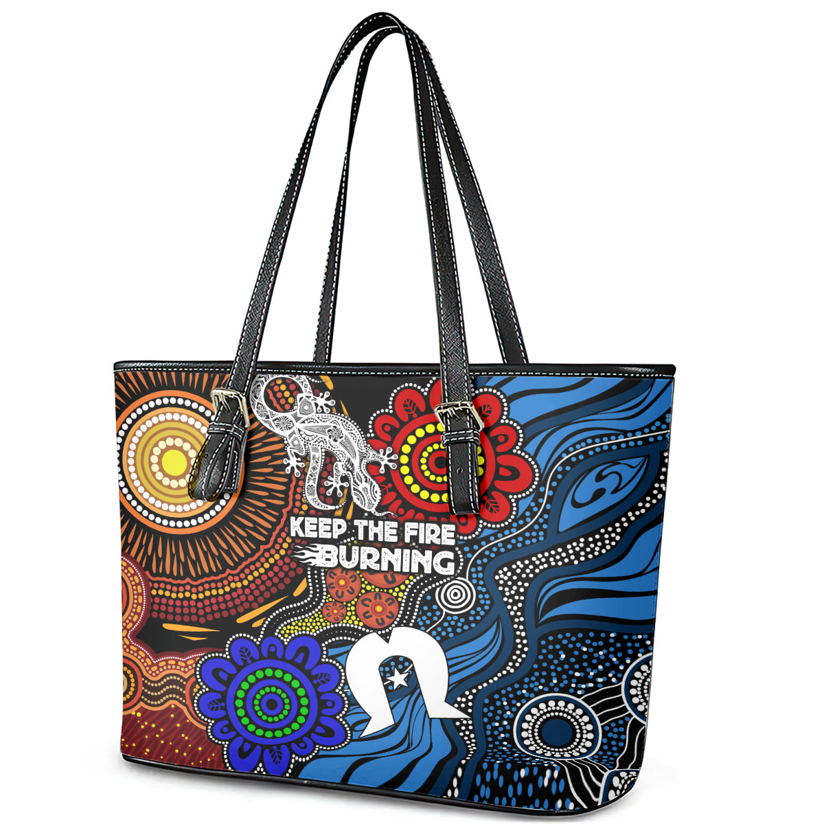 NAIDOC Week 2024 Indigenous Leather Tote Bag Keep The Fire Burning