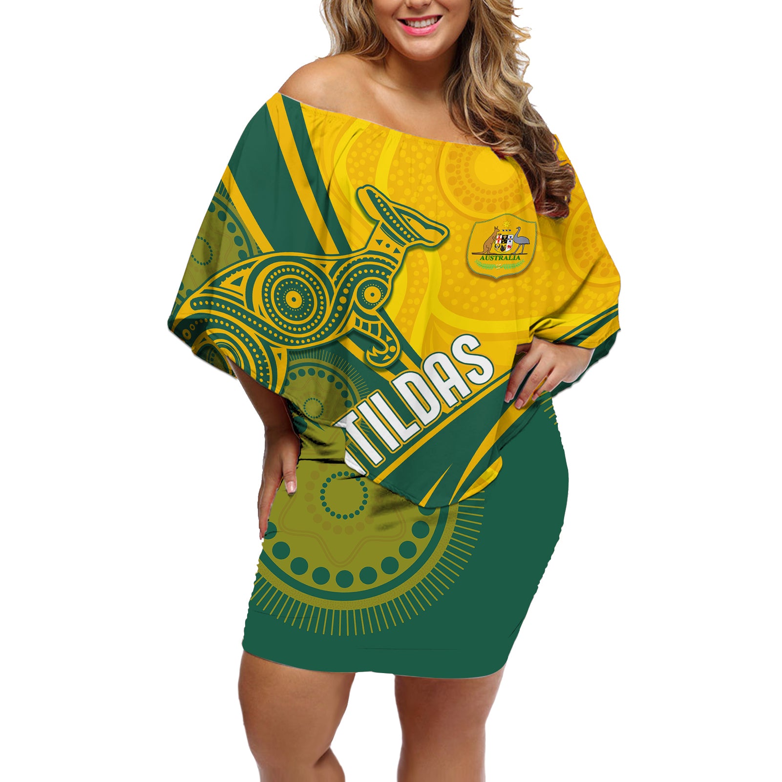 personalised-australia-soccer-matildas-indigenous-off-shoulder-short-dress-world-cup-2023