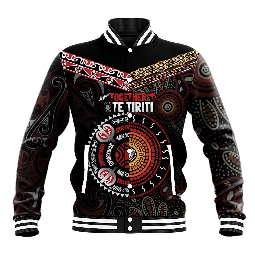 Aotearoa and Australia Indigenous Baseball Jacket Stand Together For Te Tiriti