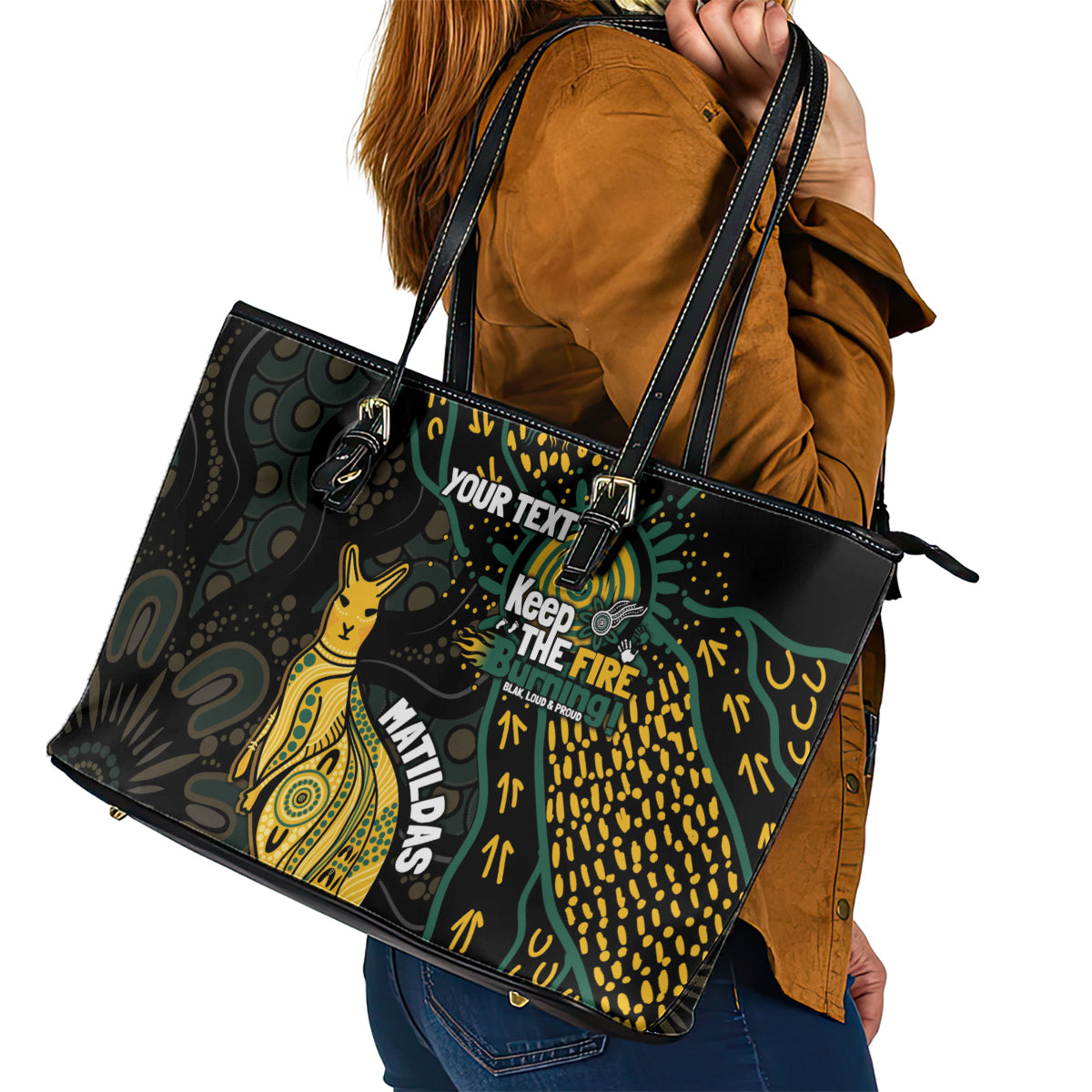 Australia Matildas Indigenous Leather Tote Bag NAIDOC 2024 Keep The Fire Burning