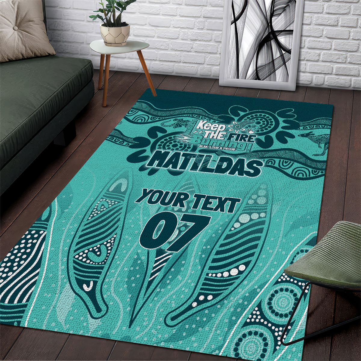 Australia Matildas Indigenous Area Rug NAIDOC 2024 Turquoise Color