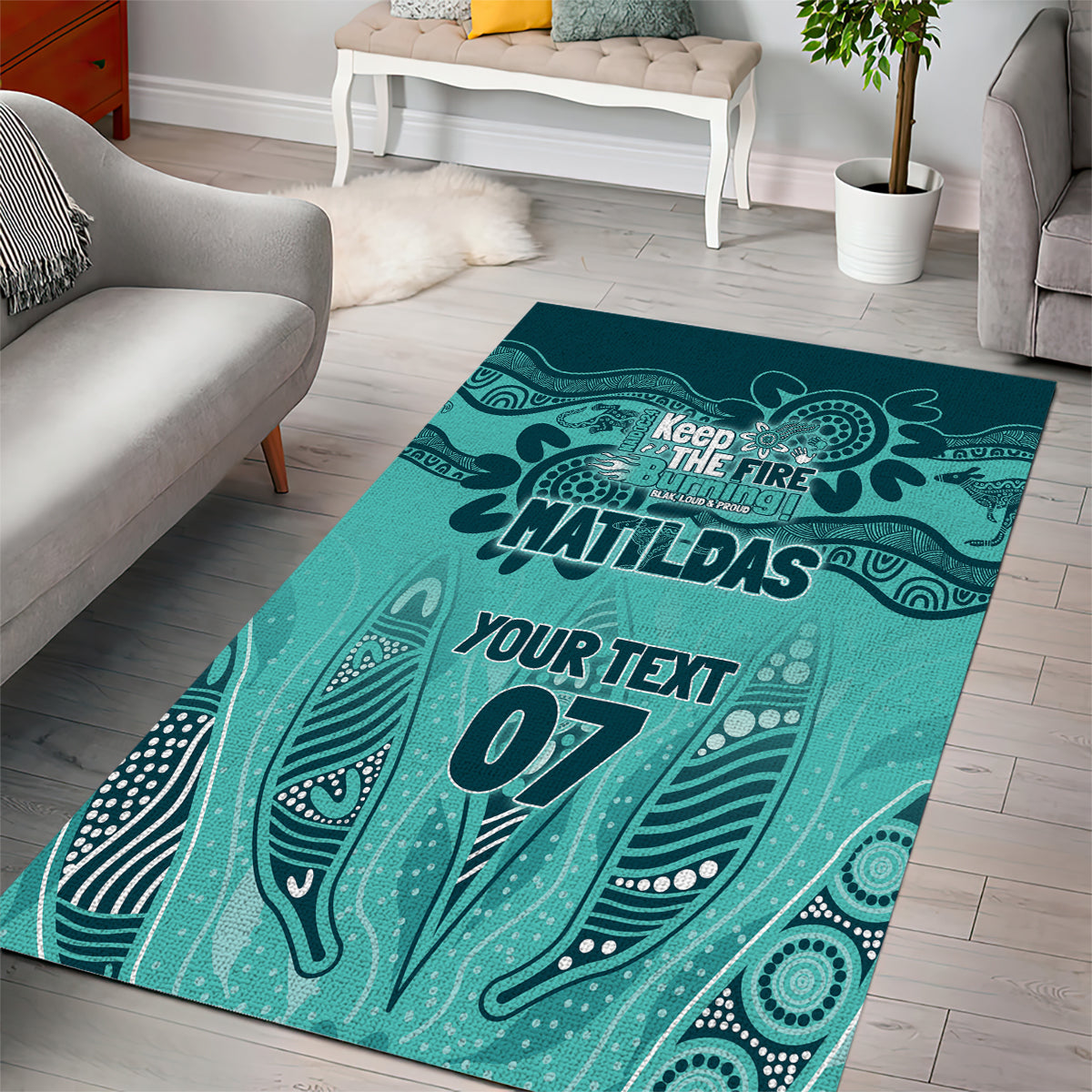 Australia Matildas Indigenous Area Rug NAIDOC 2024 Turquoise Color