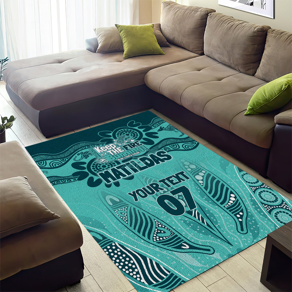 Australia Matildas Indigenous Area Rug NAIDOC 2024 Turquoise Color