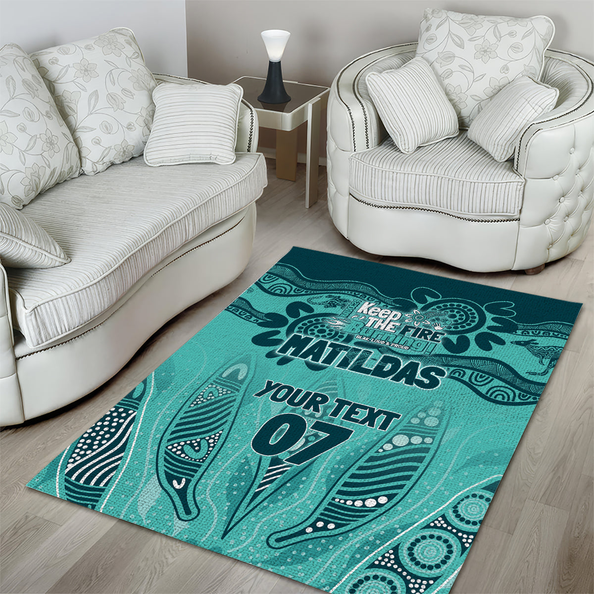 Australia Matildas Indigenous Area Rug NAIDOC 2024 Turquoise Color