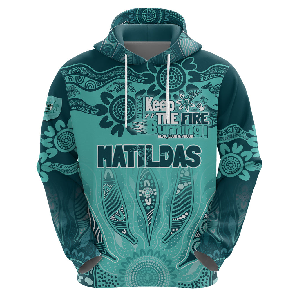 Australia Matildas Indigenous Hoodie NAIDOC 2024 Turquoise Color