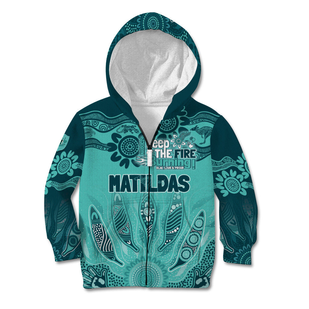 Australia Matildas Indigenous Kid Hoodie NAIDOC 2024 Turquoise Color