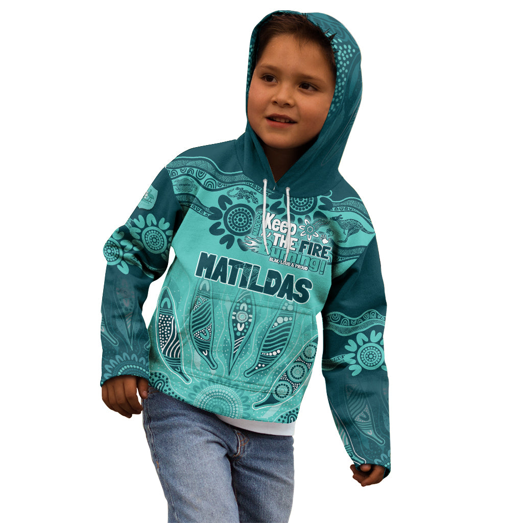 Australia Matildas Indigenous Kid Hoodie NAIDOC 2024 Turquoise Color