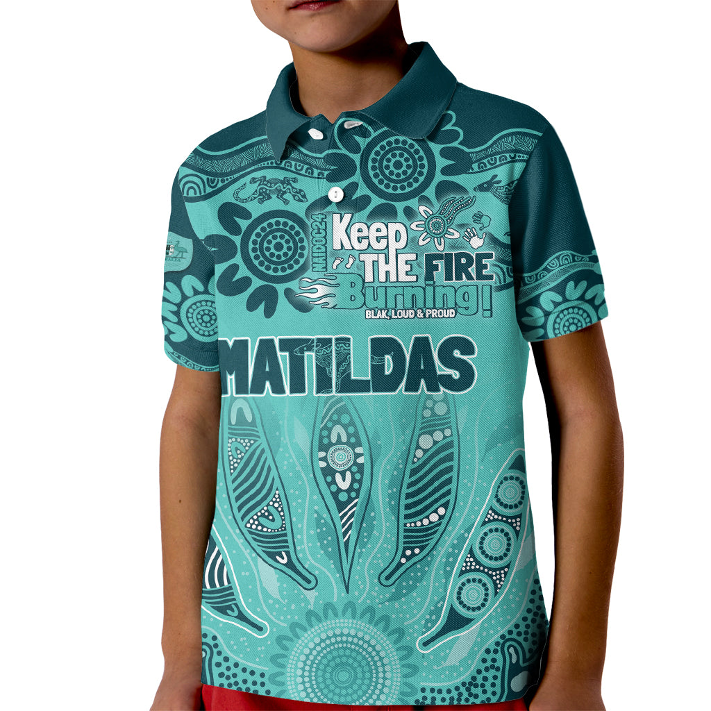 Australia Matildas Indigenous Kid Polo Shirt NAIDOC 2024 Turquoise Color