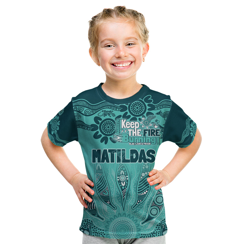 Australia Matildas Indigenous Kid T Shirt NAIDOC 2024 Turquoise Color