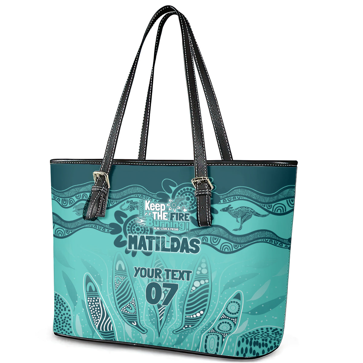 Australia Matildas Indigenous Leather Tote Bag NAIDOC 2024 Turquoise Color