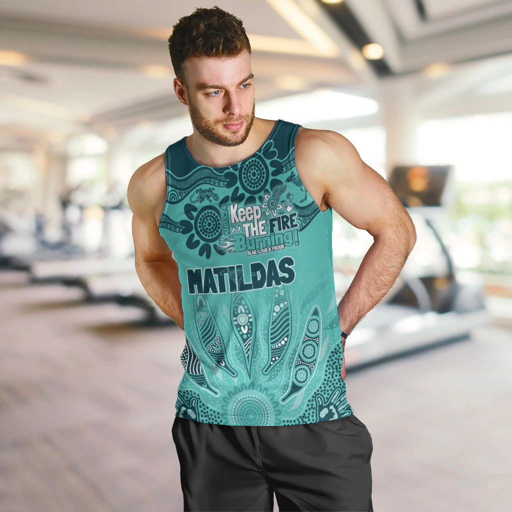 Australia Matildas Indigenous Men Tank Top NAIDOC 2024 Turquoise Color