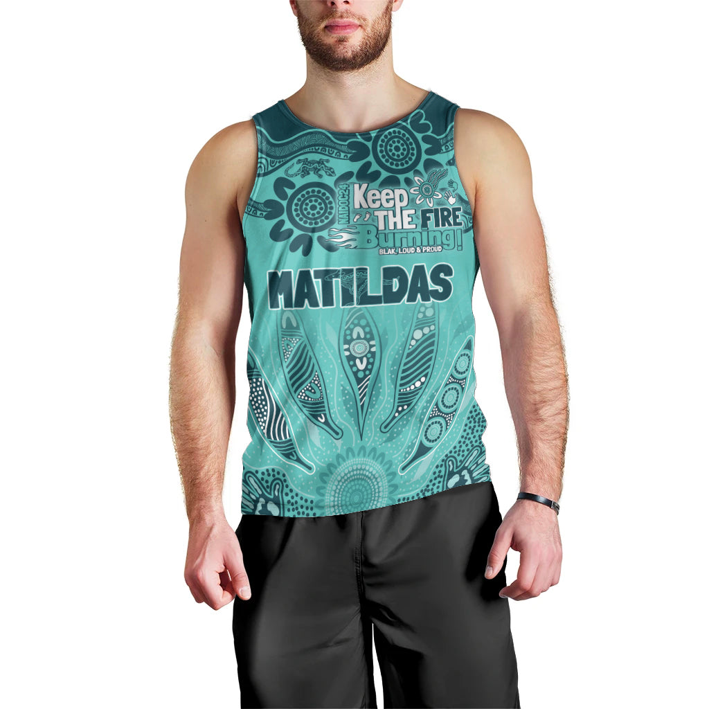 Australia Matildas Indigenous Men Tank Top NAIDOC 2024 Turquoise Color