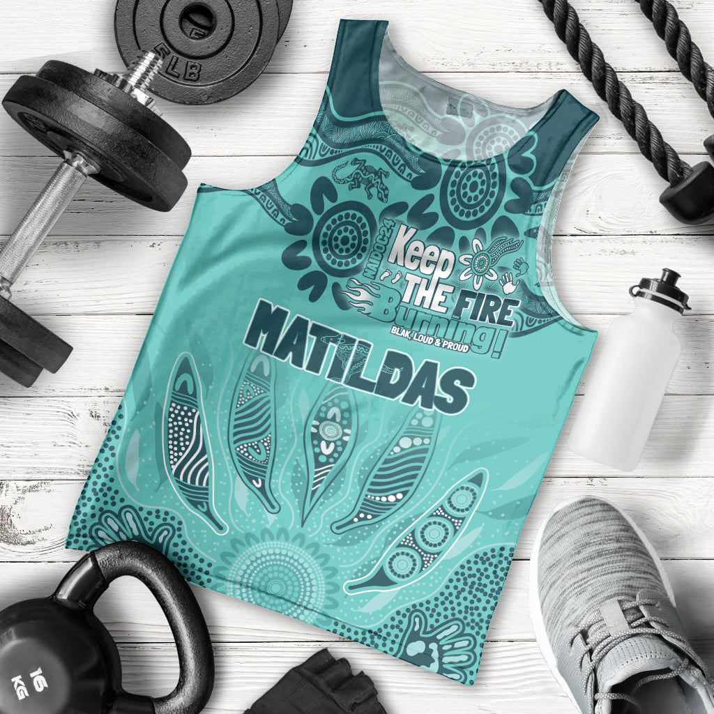 Australia Matildas Indigenous Men Tank Top NAIDOC 2024 Turquoise Color