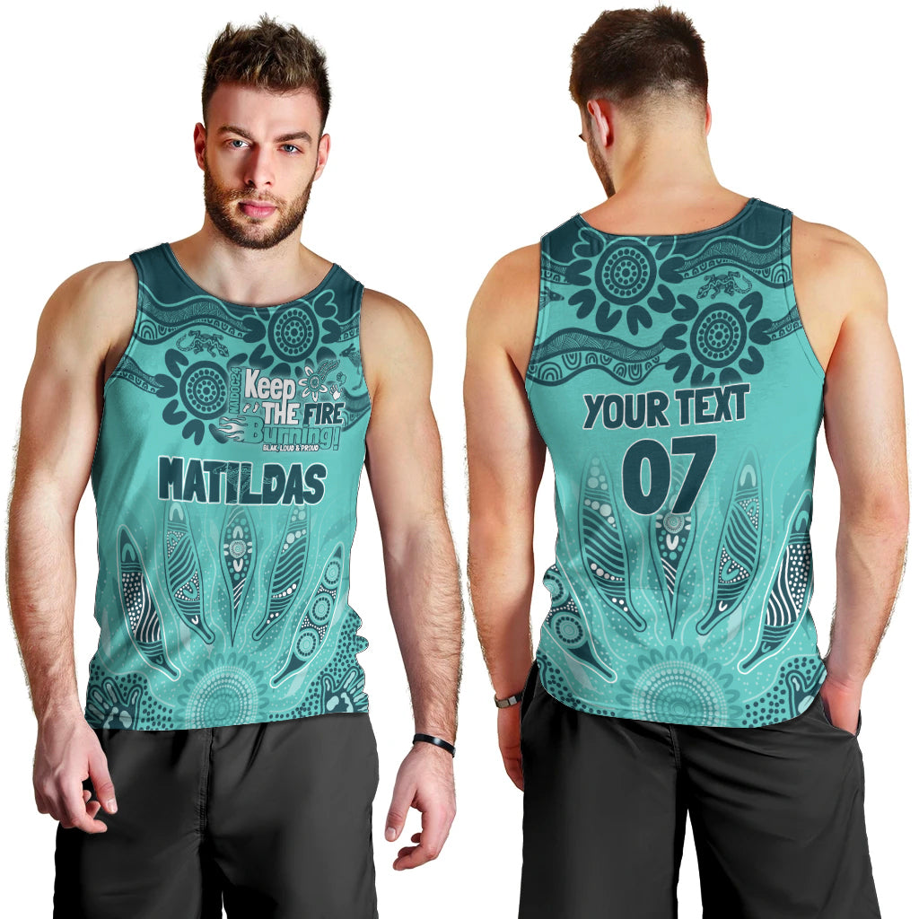 Australia Matildas Indigenous Men Tank Top NAIDOC 2024 Turquoise Color